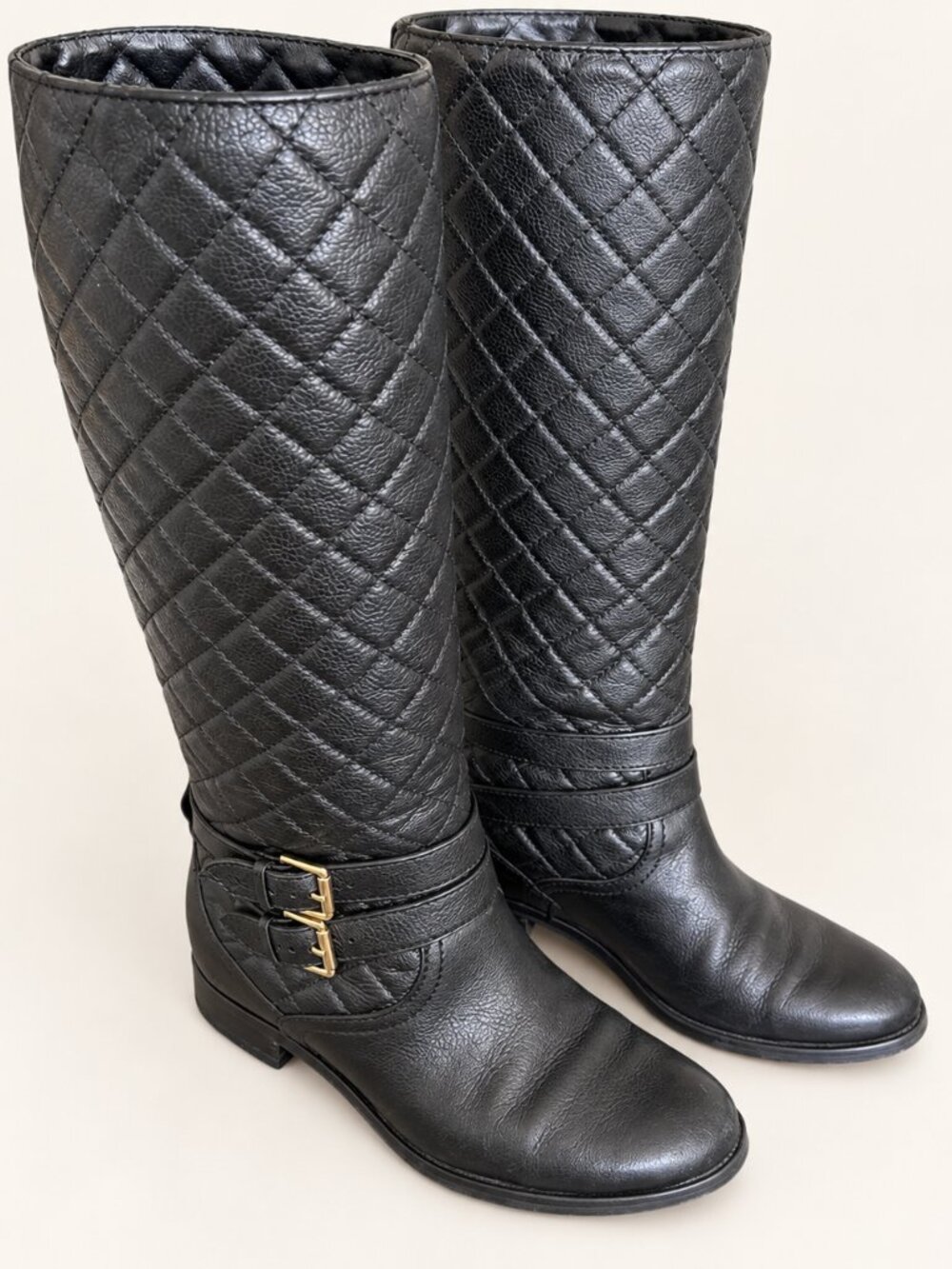 Kate Spade Black Leather Quilted Knee High Boots Size 8